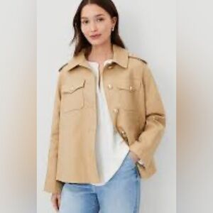 NWT Ann Taylor Baguette Twill Swing Coat Jacket Size Large Petite Khaki